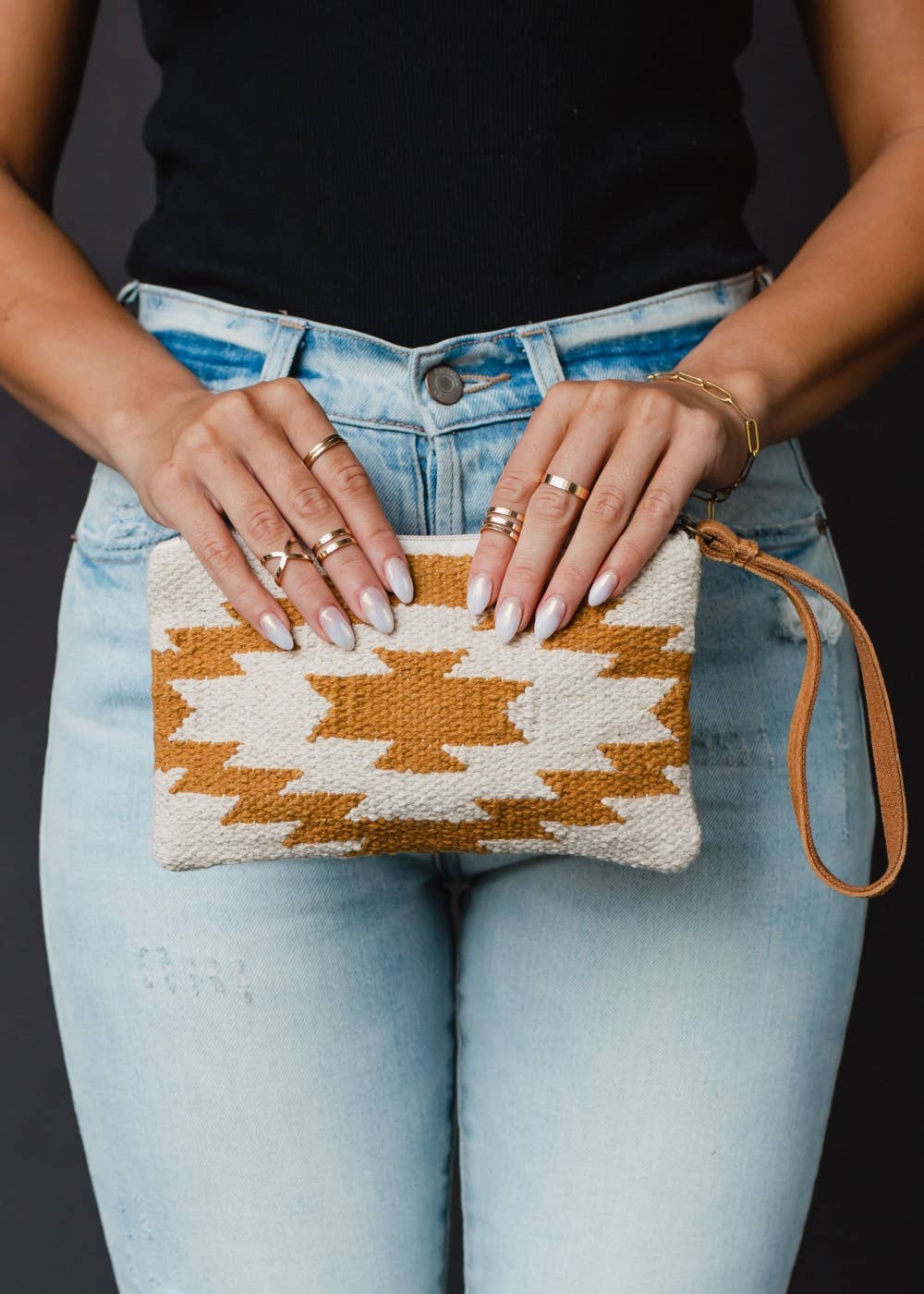 Cream & Camel Aztec Wristlet