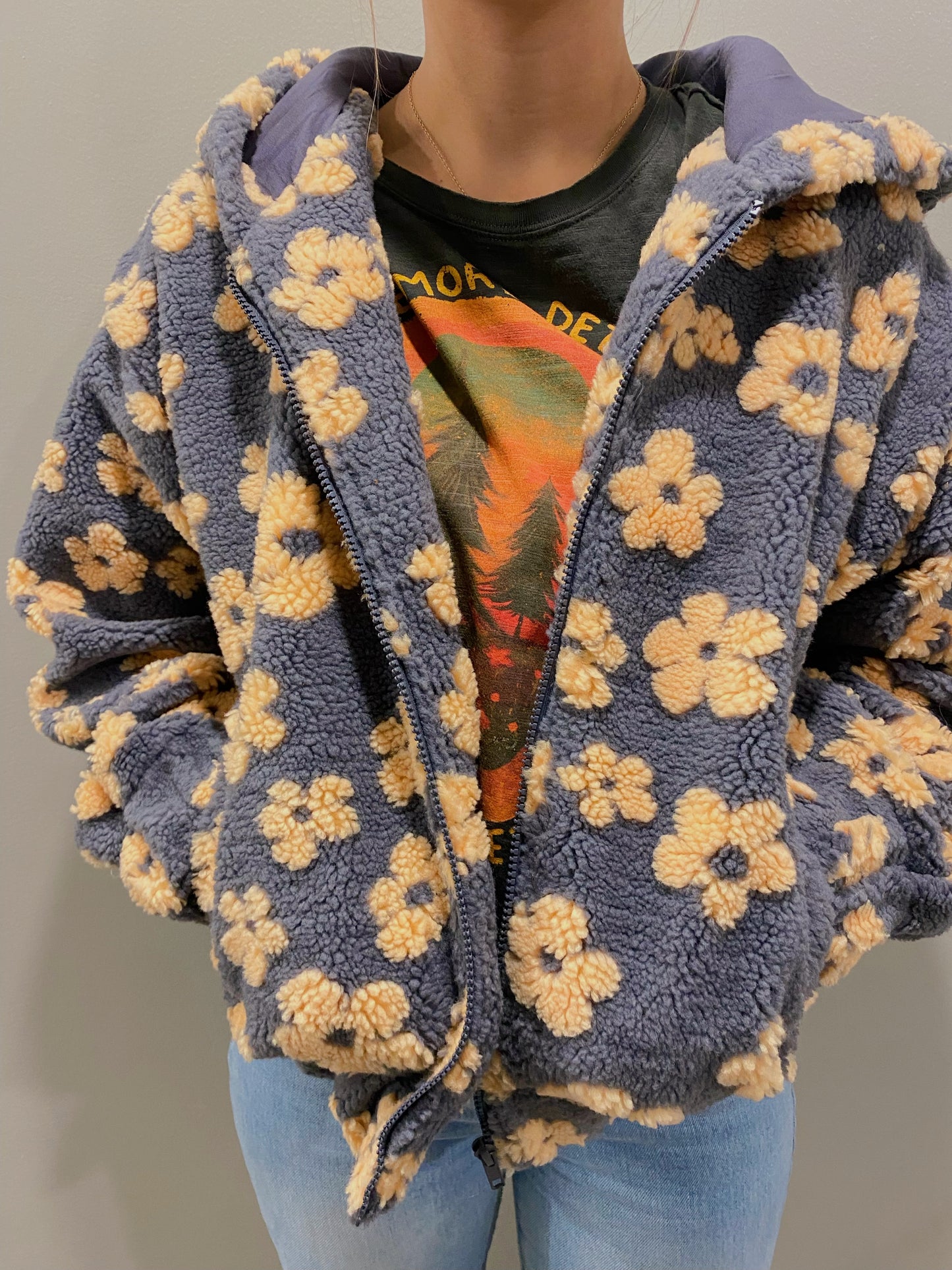 Daisy Patterned Hooded Jacket