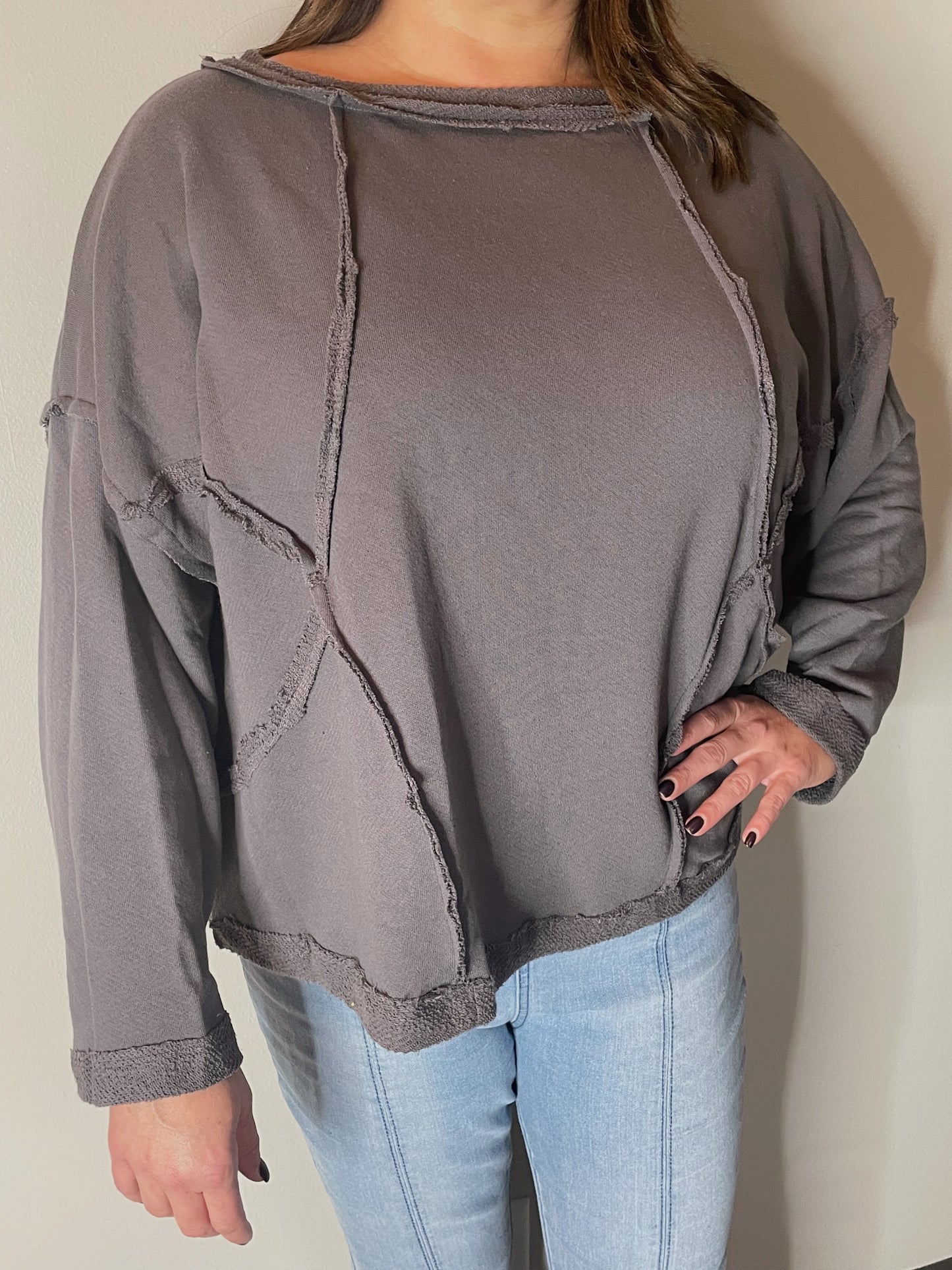 Oversized Raw Edge Detail Long Sleeve